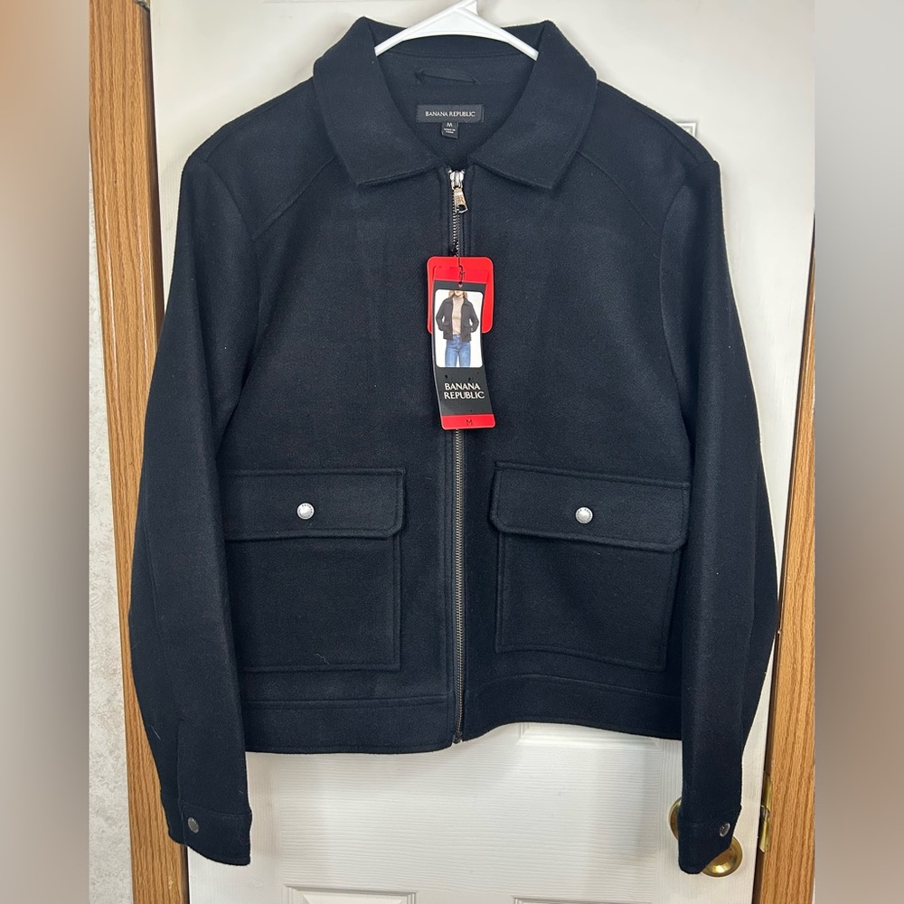 Banana Republic Cropped Wool Blend Jacket Womens Medium Black Preppy